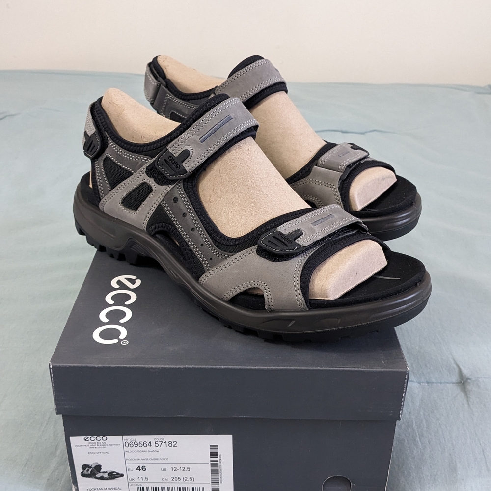 Men's Ecco Off-Road Yucatan Leather Sandals Wild Dove Size EU 46 US 12-12.5